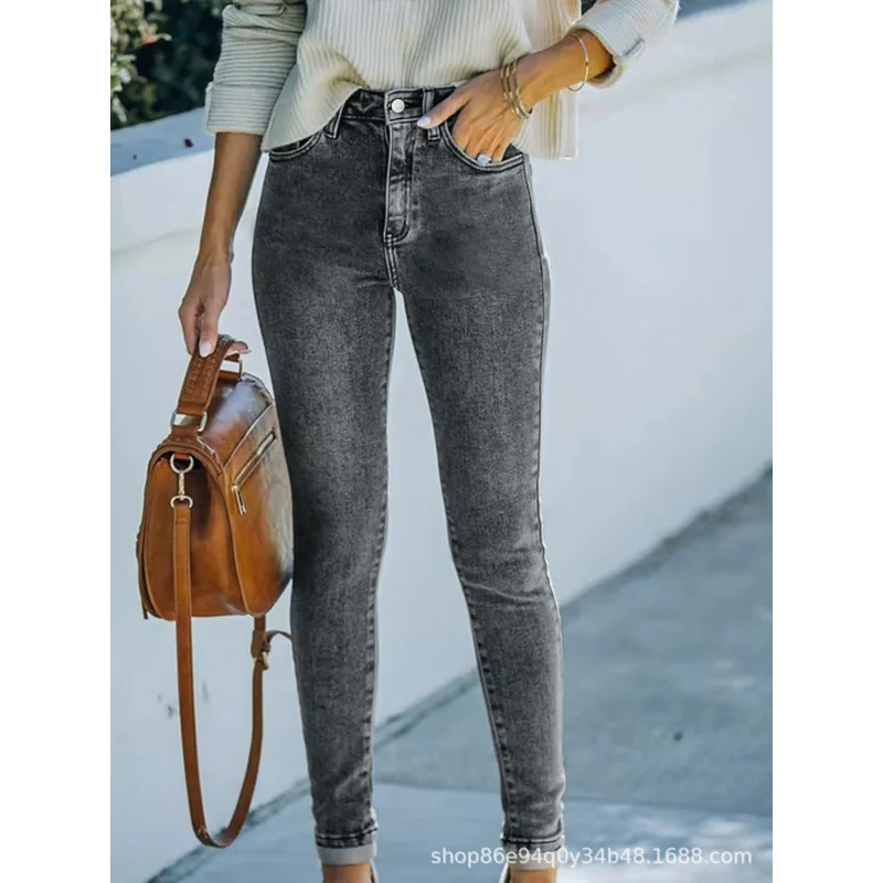 Cross-Border European and American Gray Denim Skinny Pants All-Matching Stretch Pencil PantsTEMUAmazonSHEINSpot Foreign Trade