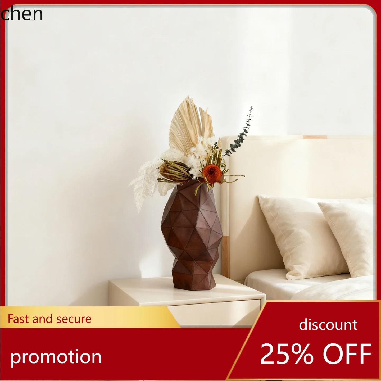 

HT Modern Faux Leather Geometric Flower Vase Home Hotel Villa Floral Soft Decoration Artwork Model Room Art Piece