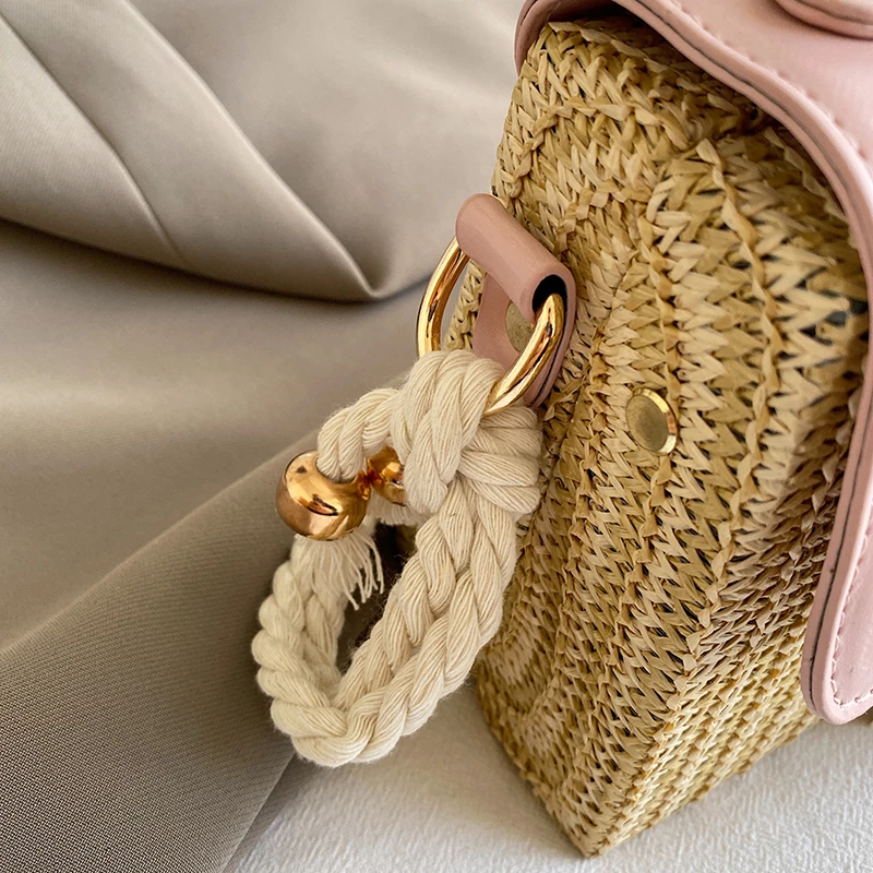 Strand Stroh Umhängetasche für Frauen neue Designer Boho Sommer tasche Pu Leder Handtasche und Geldbörse Reise Umhängetasche – Detail 19