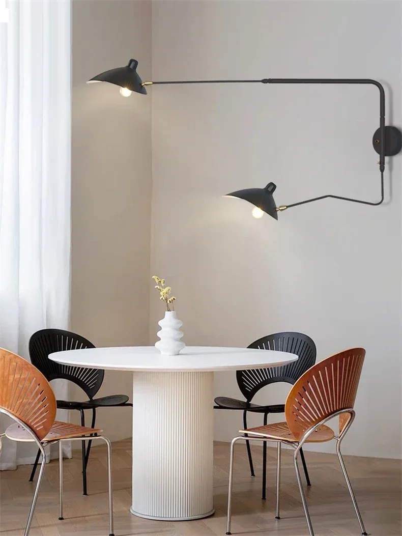 Industrial Black Aluminium Spider Serge Mouille LED Wall Lamps Adjustable Long Arm LED Light Living Room Bedroom Home Decor