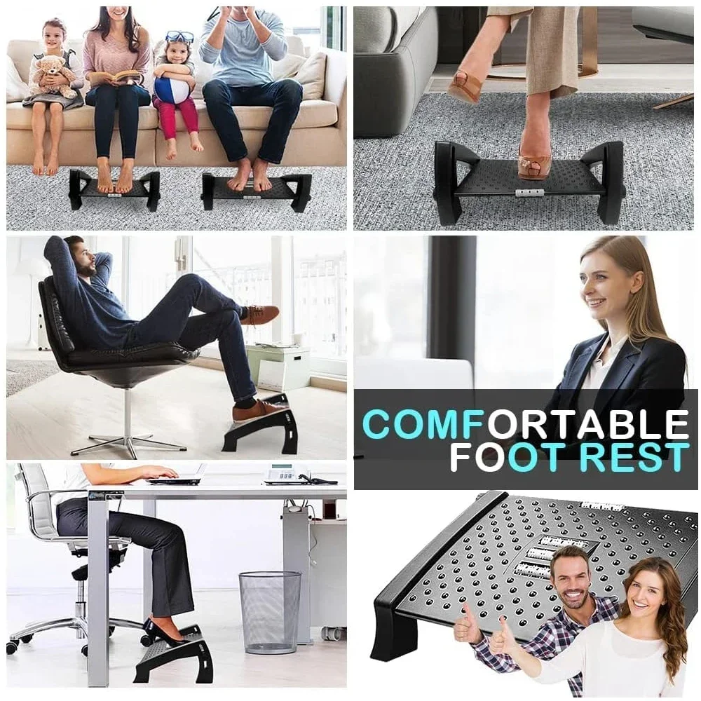 Under Desk Footrest with Massage Surface Ergonomic 6 Height Position Adjustable Foot Stool Firm Non-Slip Leg for Home Office Car