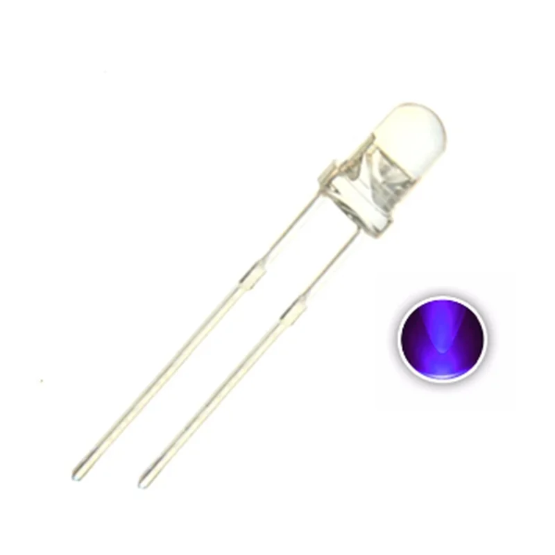 50pcs 5mm Purple Uv Led Water Clear Ultraviolet 365nm 370nm lamp beadsSterilization, banknote detection solidify Mosquito trap