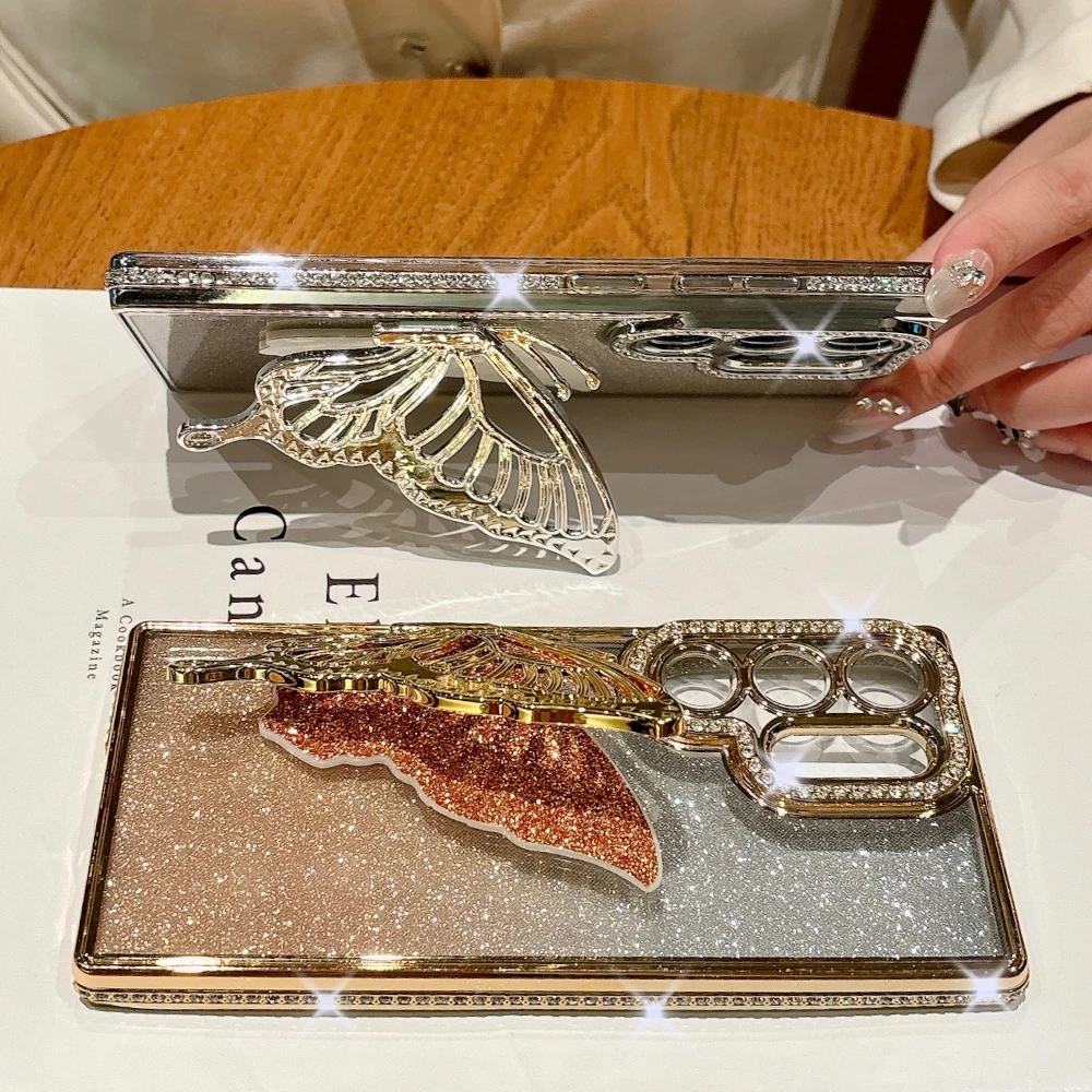 مرصع بالجواهر بريق بلينغ فراشة حامل حامل حافظة لهاتف سامسونج S25 S24 S23 الترا S22 زائد A73 A54 A35 A16 غطاء خلفي مقاوم للصدمات #4