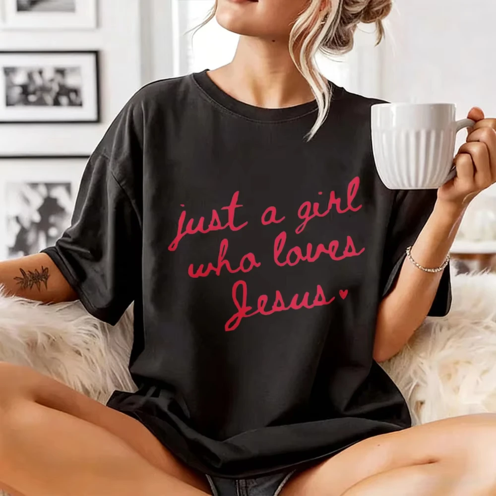 Just A Girl Who Loves Jesus Christian Shirt For Women Casual Short Sleeve Tees Light Pink Faith Inspired Tee Christian Women Tee