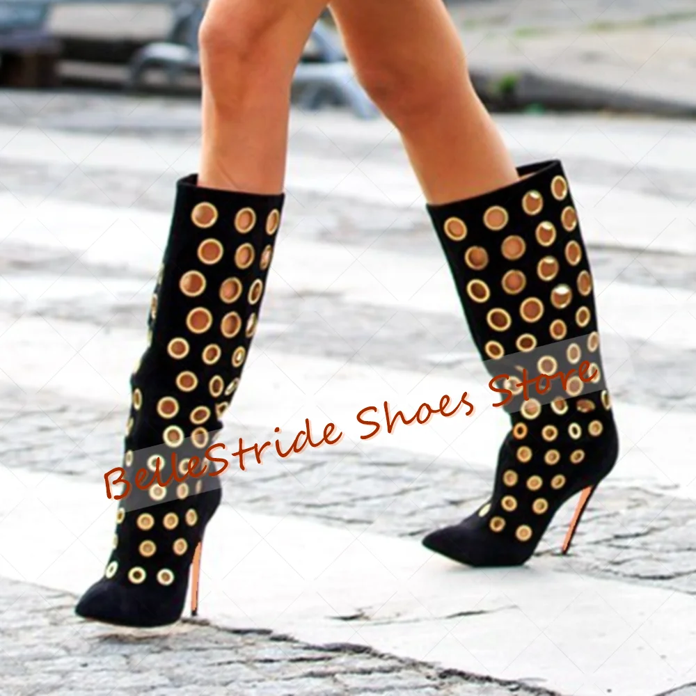 パープルのポインテッドトゥ、ラウンドトゥ、中空デザインのブーツ、ファッショナブルなレディースシューズ、スティレットハイヒール、パーティー、宴会、デート、2025年、女性用靴