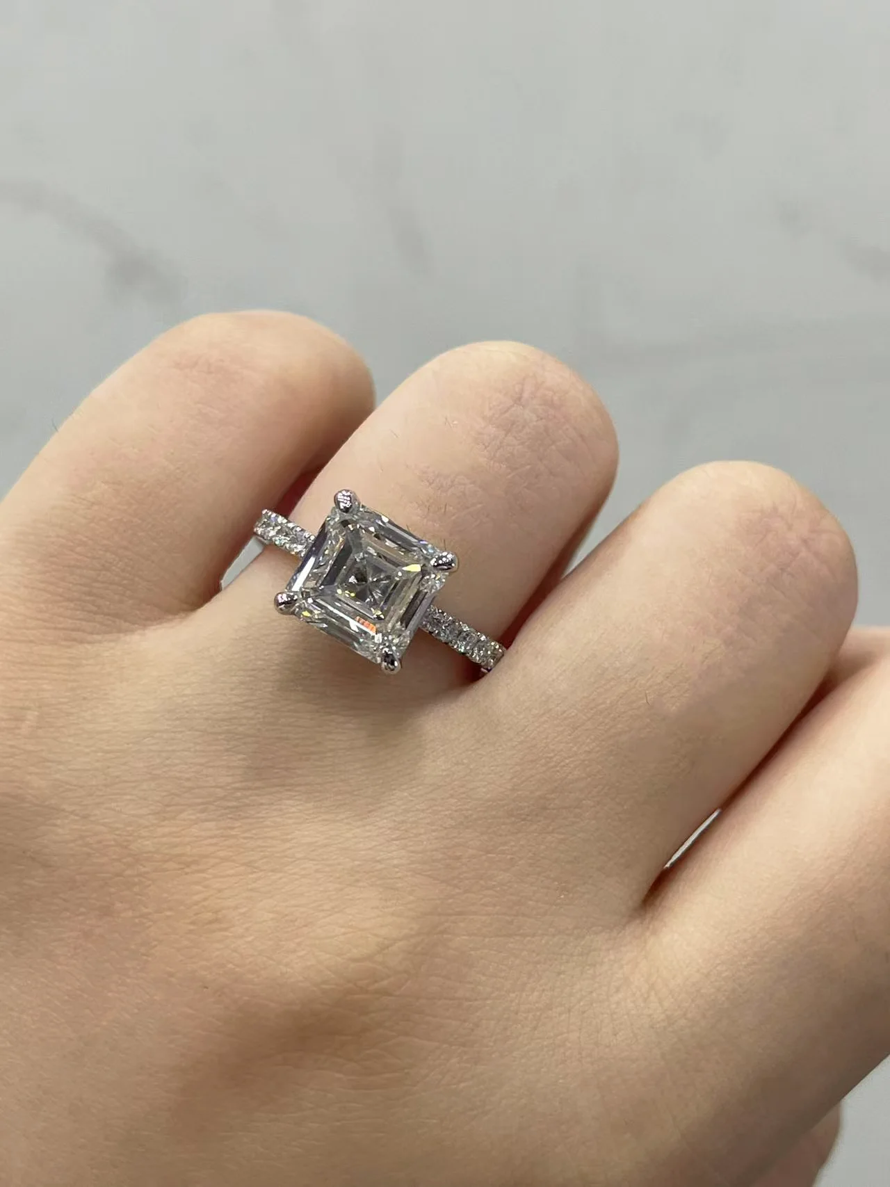 4.0Ct Asscher Cut Lab Grown Diamond Engagement Ring CVD HOHT IGI Certified 14K Gold