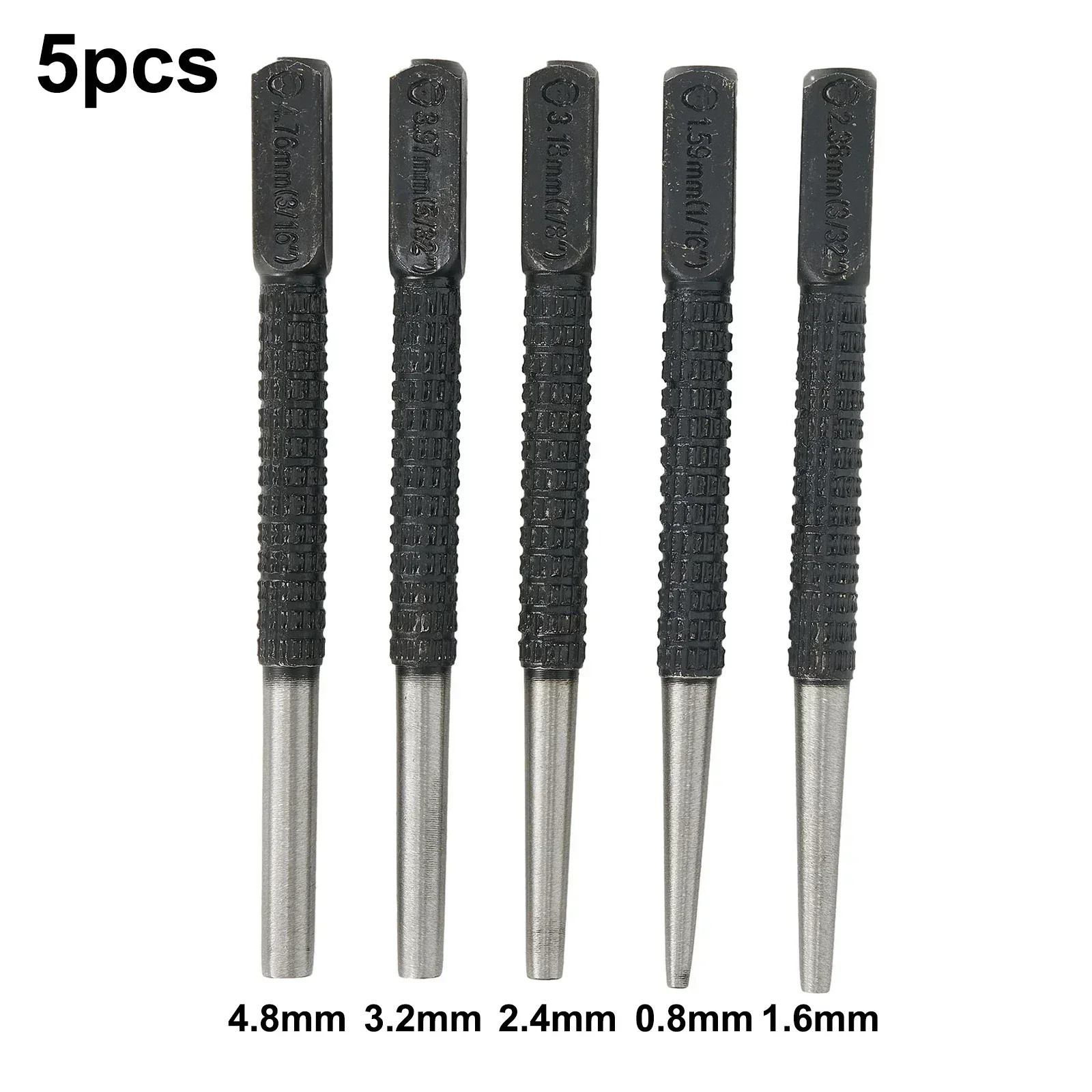 

5pc Nail Punch Set Knurled Body Square Punch Length 100mm Punching Tool Metal Wood Marking Drilling Tool Steel Center Punch