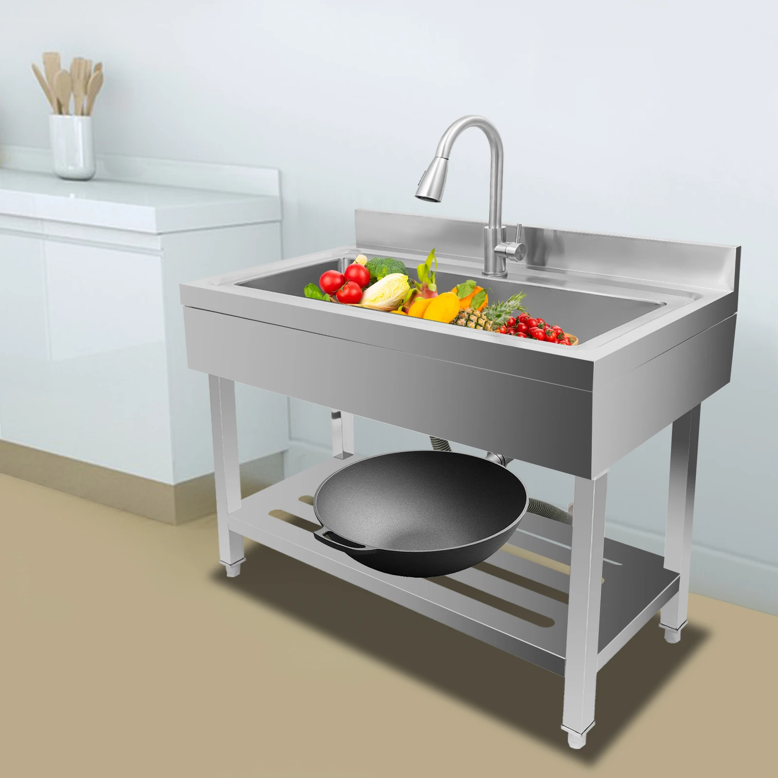 

Commercial-Grade Stainless Steel Kitchen Sink with 13Gal Capacity & 360° Faucet for Multi-Room Use