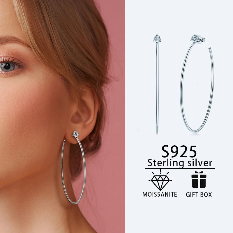 High Quality Jewelry Elegant 925 Sterling Silver Simple Round Stud Earrings Moissanite 18 Gold Plated Hoop Earrings for Party