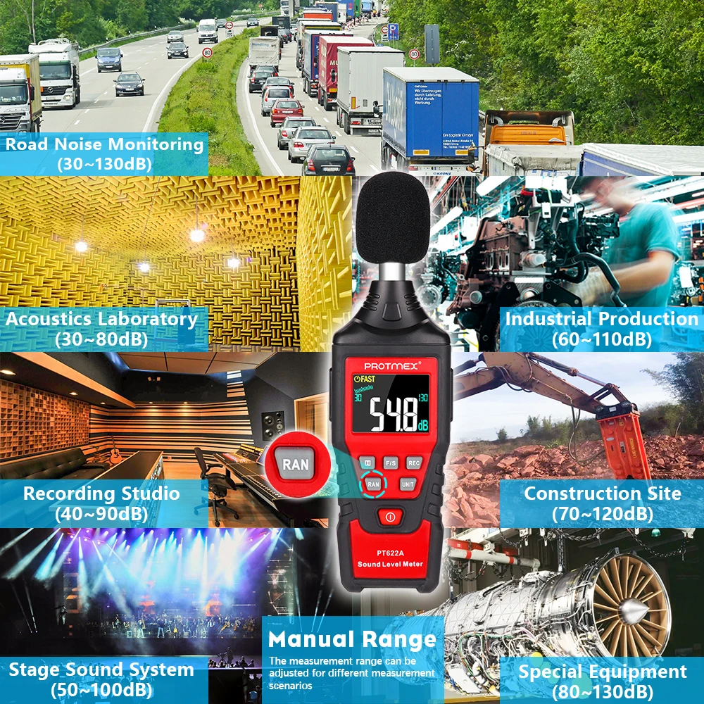 Sound Level Meter, Digital Decibel Reader Measurement, Range 30-130 dB, Accuracy 1.5dB Noise Meter with Large LCD Screen