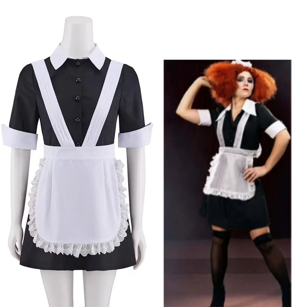 The Rocky Horror Picture Show  Cosplay Magenta Costume Women  Waitress Black Maid Uniform Dress Halloween Party  Outfits