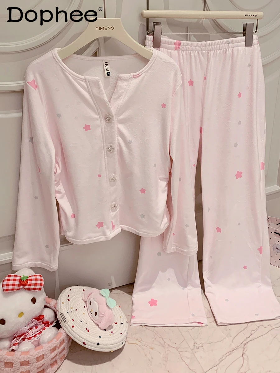 

Осенне-зимние пижамы с длинными рукавами, женские тонкие бархатные утолщенные теплые костюмы, милая японская одежда для девочек, которую можно носить вне домашней одежды