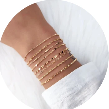 십대 소녀용 골드 팔찌, 금도금 팔찌 세트, 레이어드 체인 실버 팔찌 팩, 8 개