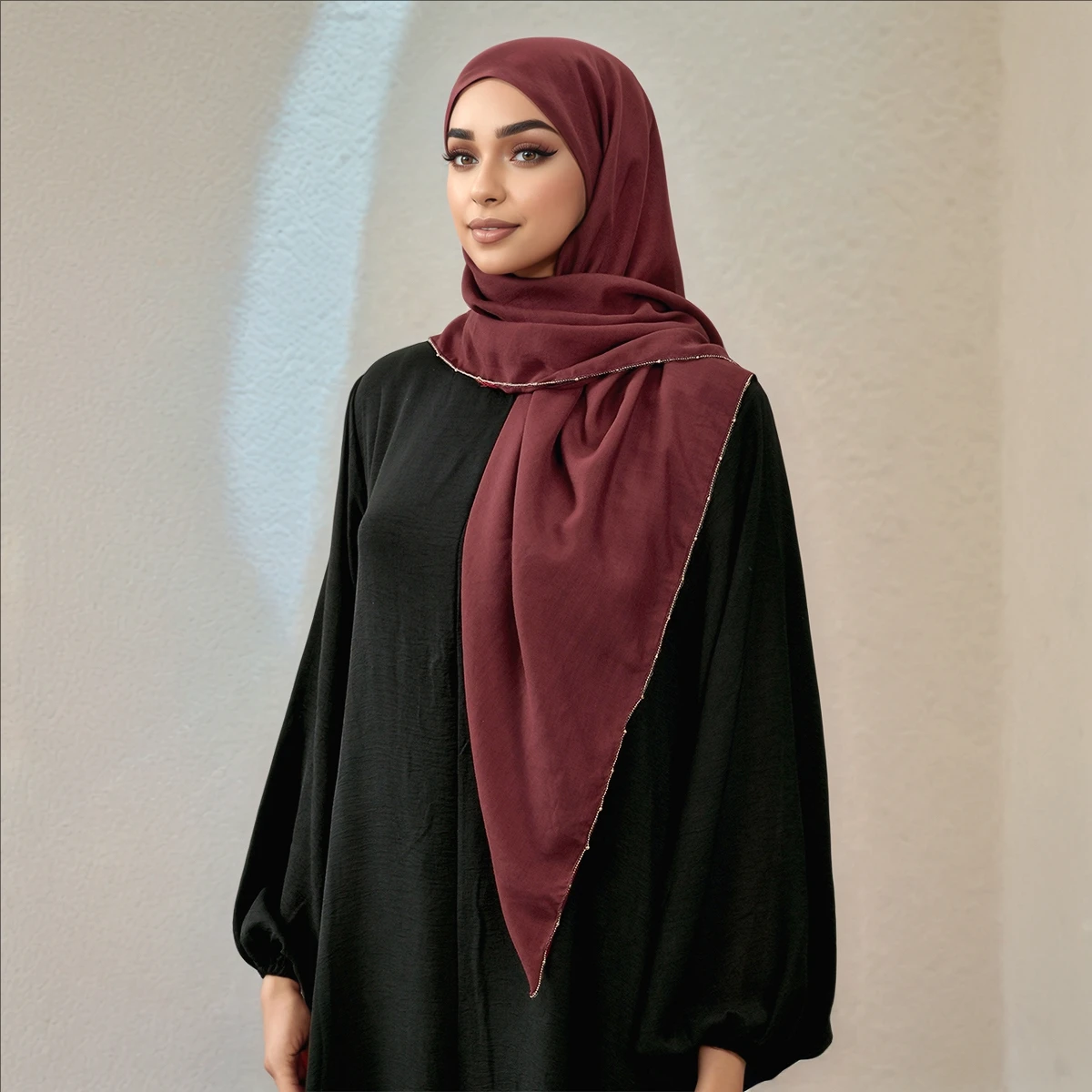 

Plain Color Square Scarf For Women Muslim Cotton Rayon Hijab Headscarf Chains edge Head Wraps Handkerchief Headband