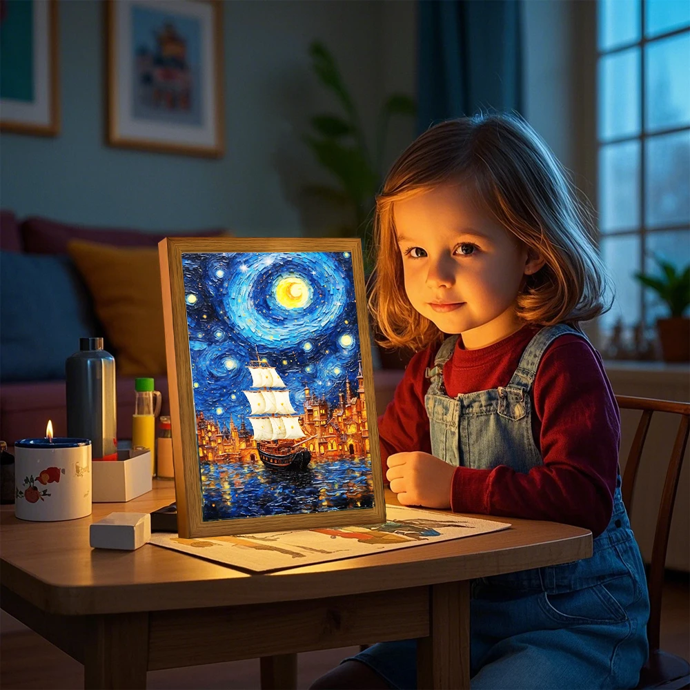 Led ضوء المصباح اللوحة إطار الصورة 2 في 1 مصابيح طاولة الحائط المصابيح أضواء الليل فان جوخ الفن مكتب Luces Decorativas هدايا المنزل #1