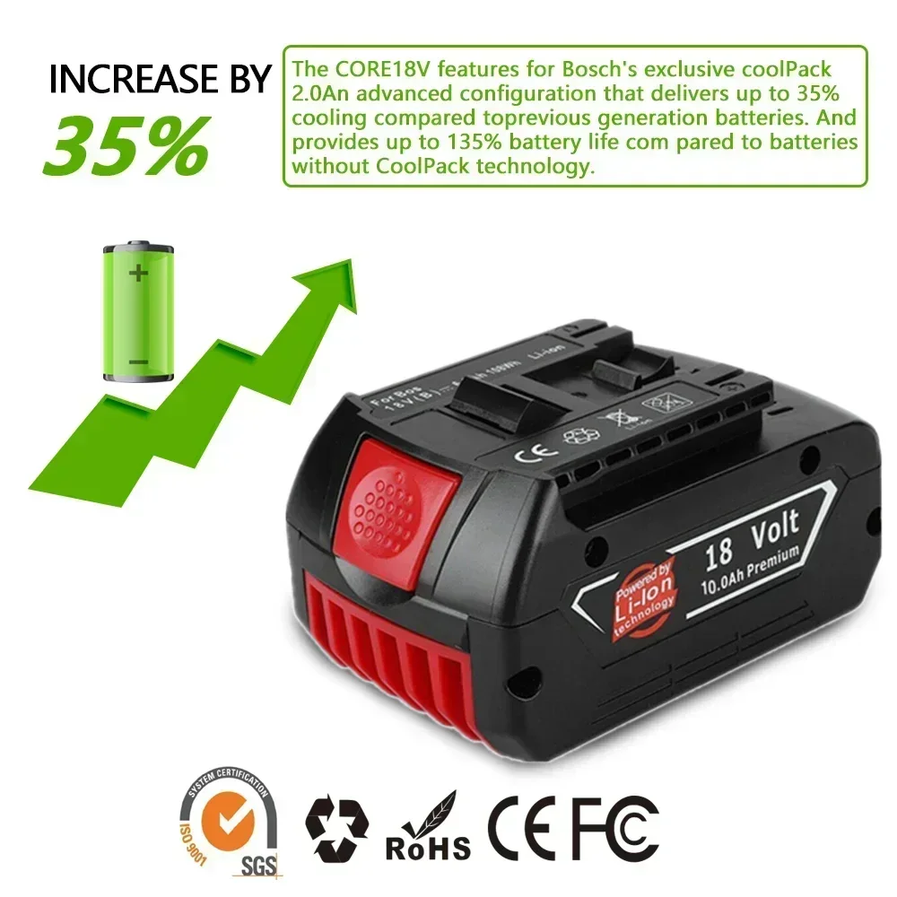 Batería de iones de litio de 18V, 10Ah, para GBA auténtico de BOSCH, 18V, 10Ah, 18V, GBA profesional, GSR, GSB, BAT618, BAT609 con medidor de combustible, nueva