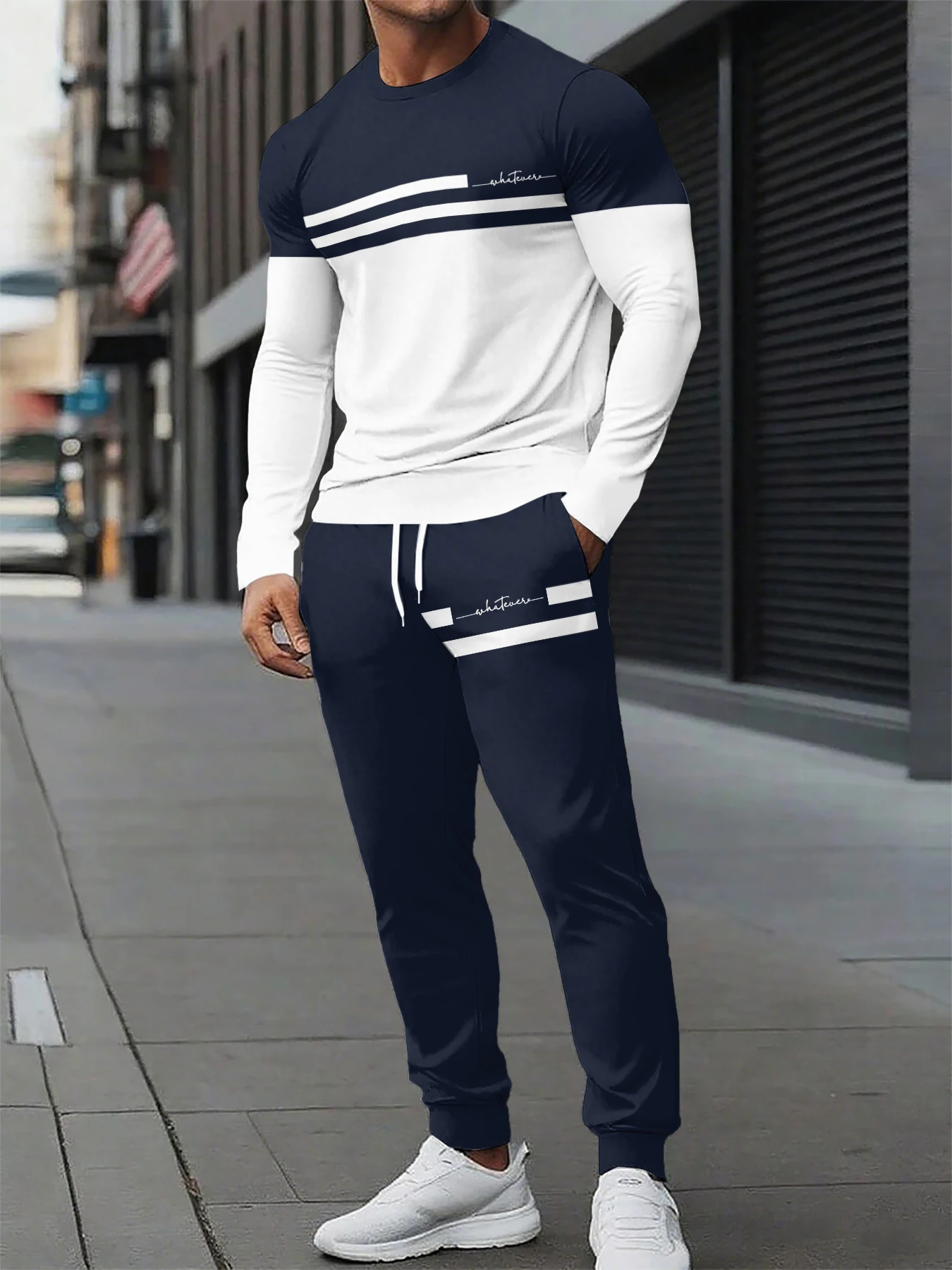 

Men's Sport T-shirts Pants Suits Color Block Print t shirt Pants 2Pcs Sets Men/Women Long Sleeve Tracksuit 2Pcs Jogger Outfit