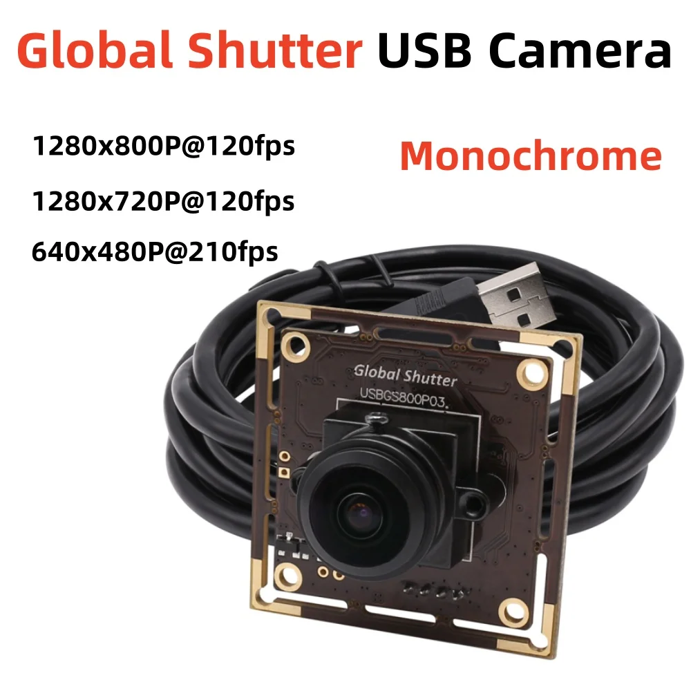 ELP 210fps Monochrome USB Camera Module 800P 120fps Global Shutter Wide Angle Fisheye Lens Webcam OV9281 High Speed Capture Cam