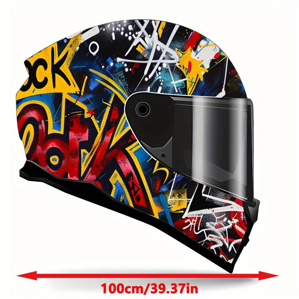 Dynamic Rock Fashion Style Full Face Helmet Vinyl Wrap Sticker, Waterproof Scratch-Resistant Self-Adhesive PVC Decals, Artistic