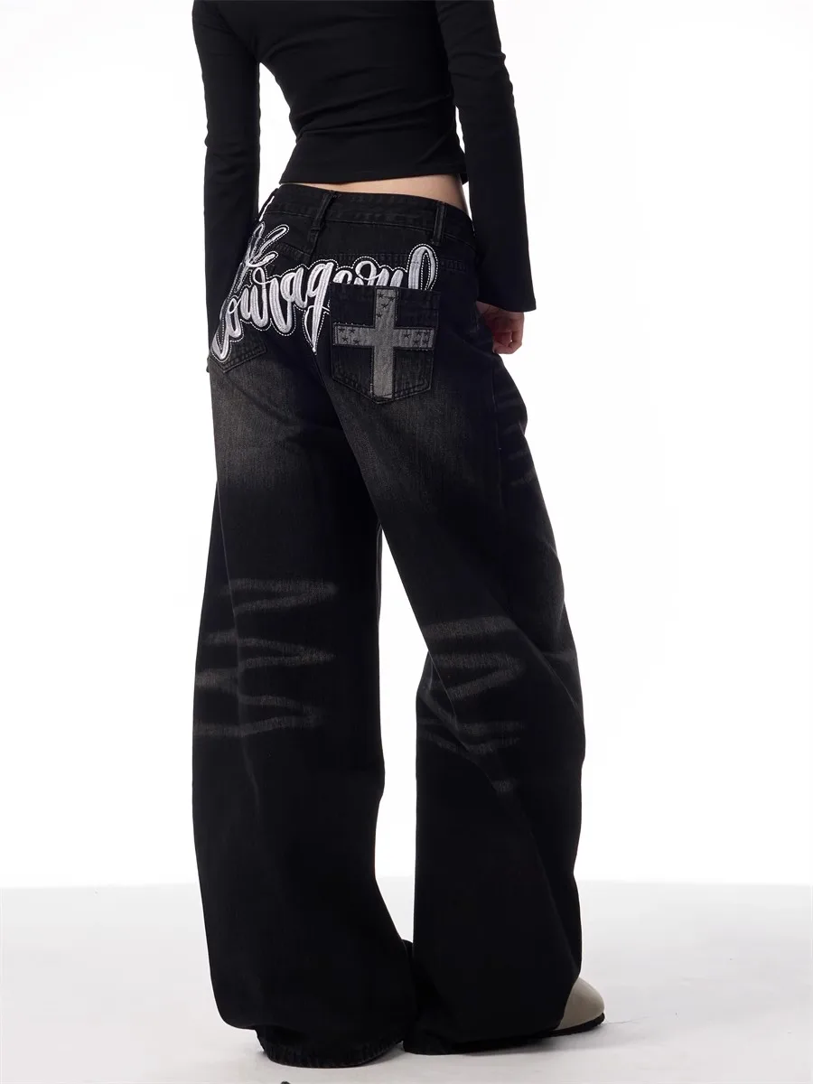 

Джинсы в стиле ретро с принтом Bla Ba, мужские и женские, новые, уличные, облегающие, прямые, широкие, длинные брюки, повседневная одежда, на все сезоны