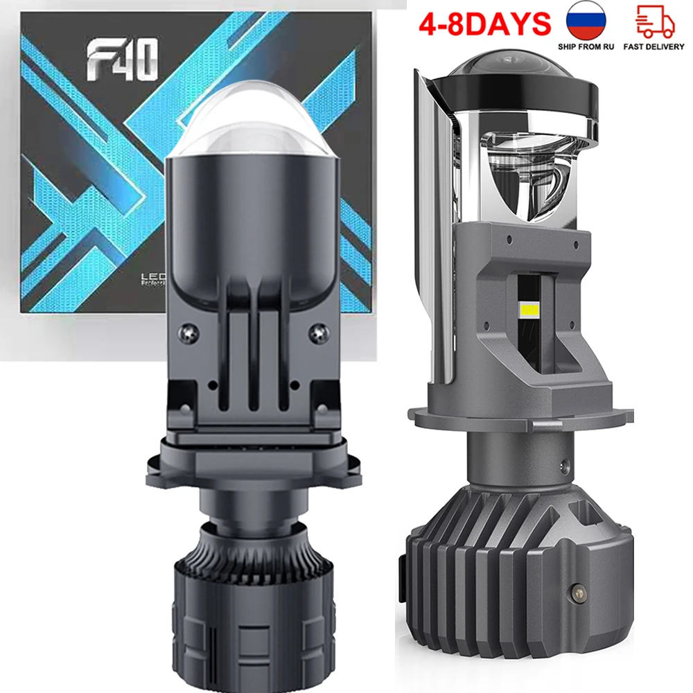 F40 H4 LED Projector Lens 100W H4 Mini Headlight Len Bulb 6000k 12000LM Fog Lamp Hi-Lo Beam Plug and Play LED Auto Headlights