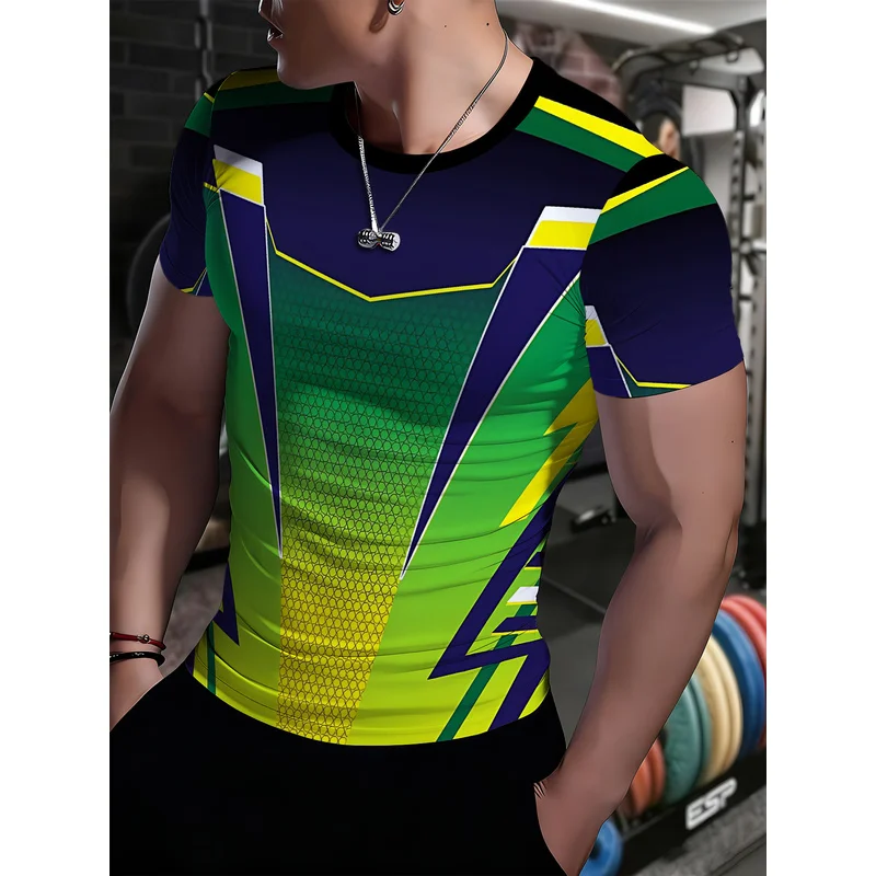 Men's Round Neck Fitness T Shirt High Elastic Stretchy Fabric For Full Mobility Comfortable For Squats And Weightlifting Quick D