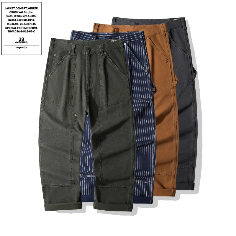 

Waba Stripe Canvas Workwear Pants High Waist Long Trousers Faion Urban Sle Cotton Blend Thiened Inner All Seasons