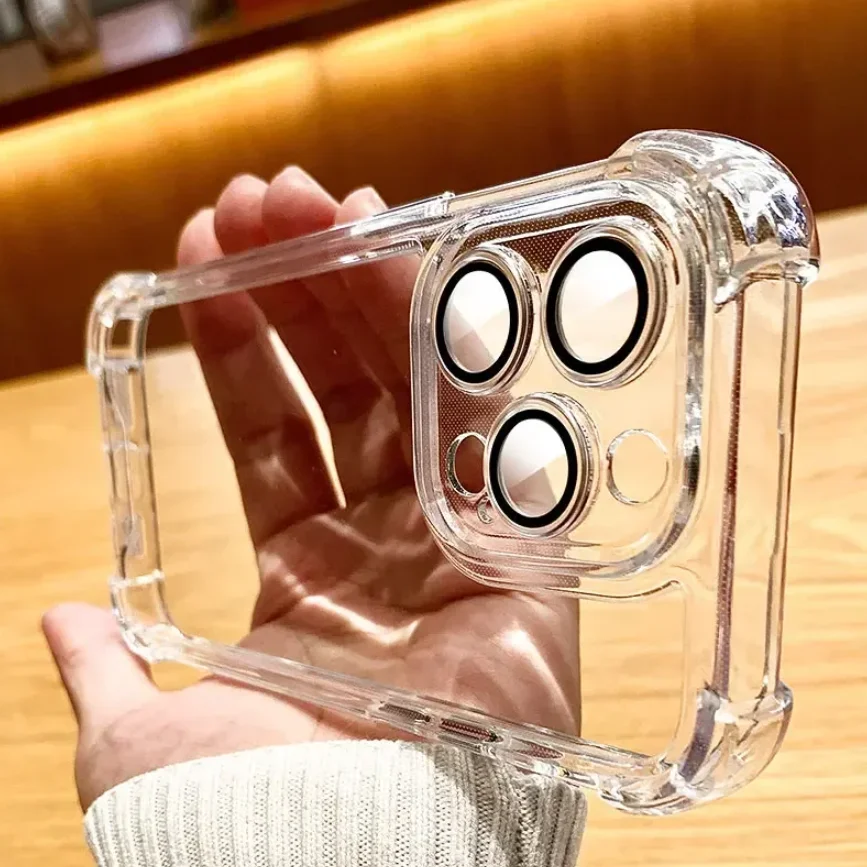 

Защитное стекло для объектива, противоударный прозрачный чехол для телефона для iPhone 16, 15, 14, 13, 12, 11 Pro Max Plus, жесткий бампер, Funda Coquette