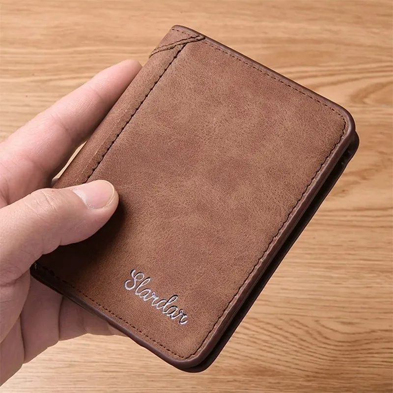

Men Wallets Credit Card/ID Holder Vintage Brand 2024 Male Wallet High Quality PU Material Photo Holder Foldable Short Men Purse