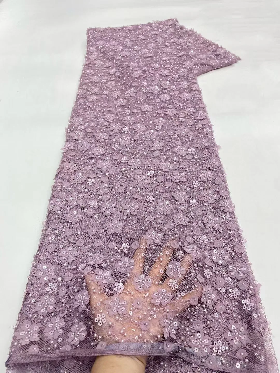 Tissu africain en dentelle à paillettes et perles rose oignon, Tulle brodé en maille pour marié français du Nigeria, pour robe de mariée pour femmes, offre spéciale