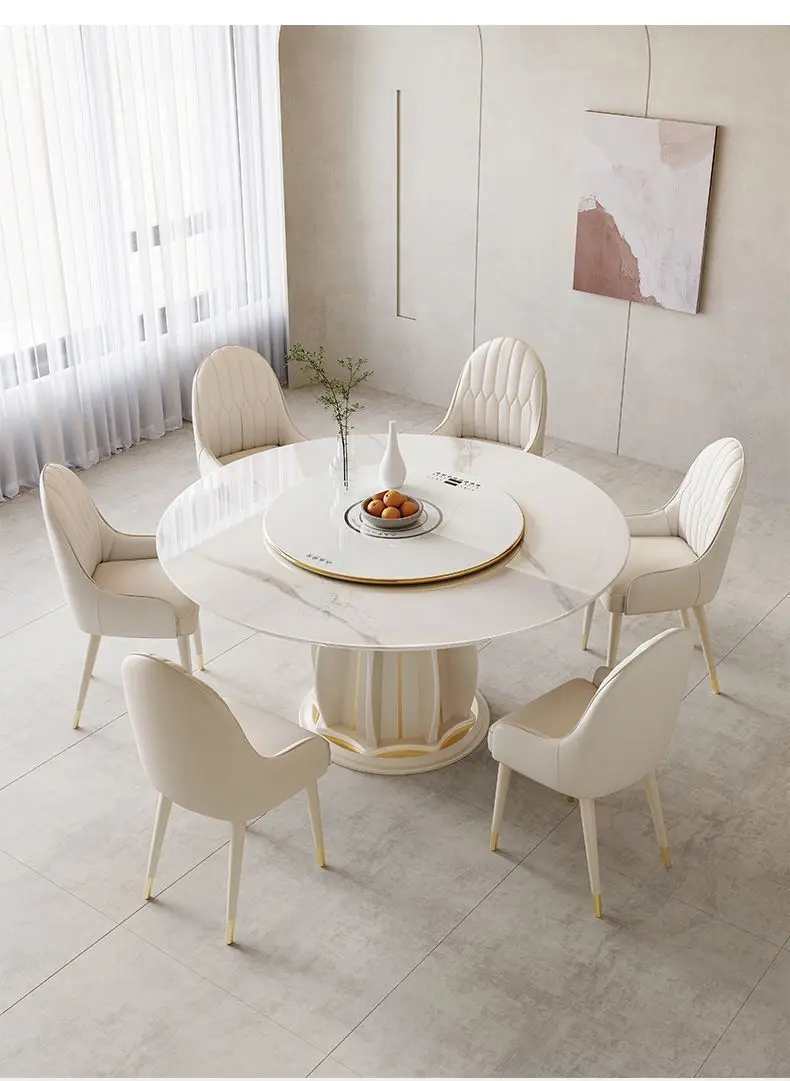 Wooden rock slab dining   Modern simple dining  Household small apartment round table with turntable Round dining table