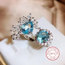 Creative Irregular Design Simulation Oval Sea Blue Opening Adjustable Ring Luxury High-end Banquet Party Jewelry for Women