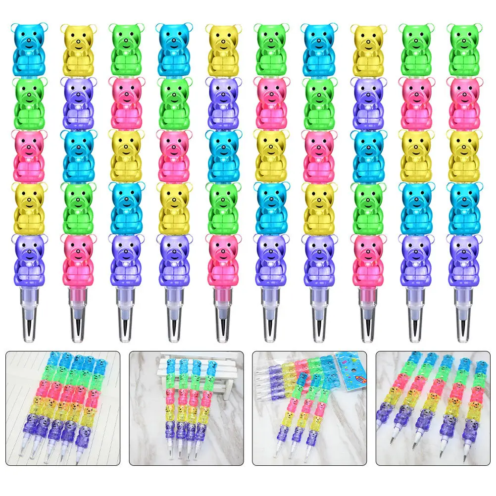 Stacking Pencils Stackable Bear Colored Colorful Crayons Drawing Supplies Funny