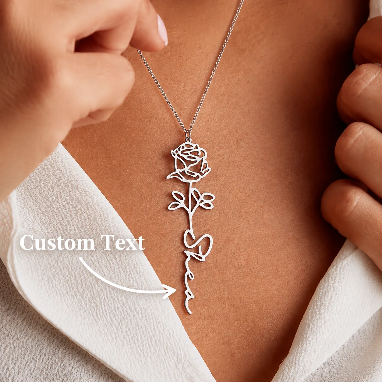 Birth Flower Necklace - Personalized Custom Name Necklace with Birth