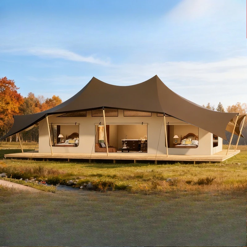 Outdoor camping double bed and breakfast duplex loft tent Internet celebrity wooden house tent
