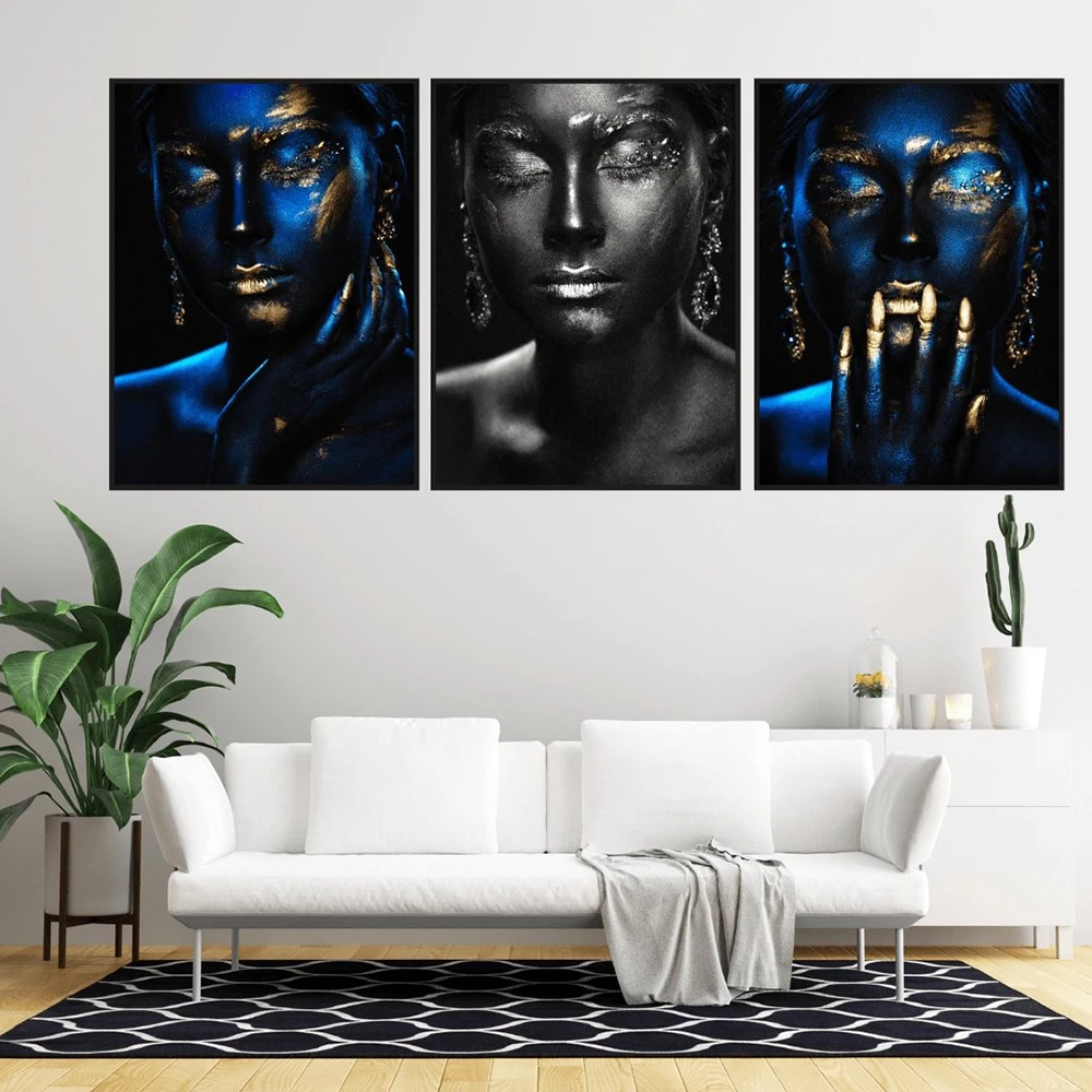 

Silver Blue and Black Gold Ancient Greece Poster Wall Art Canvas Prints Modern Nordic Figure Painting for Living Room Home Decor