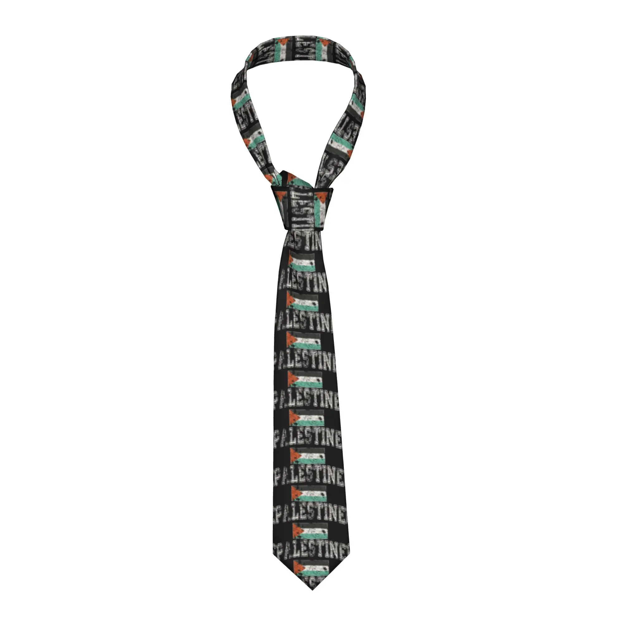 Vintage Retro Faded Palestine Flag Palestinian Tie Custom Neck Ties Cool Fashion Collar Tie Adult Daily Wear Necktie Accessories