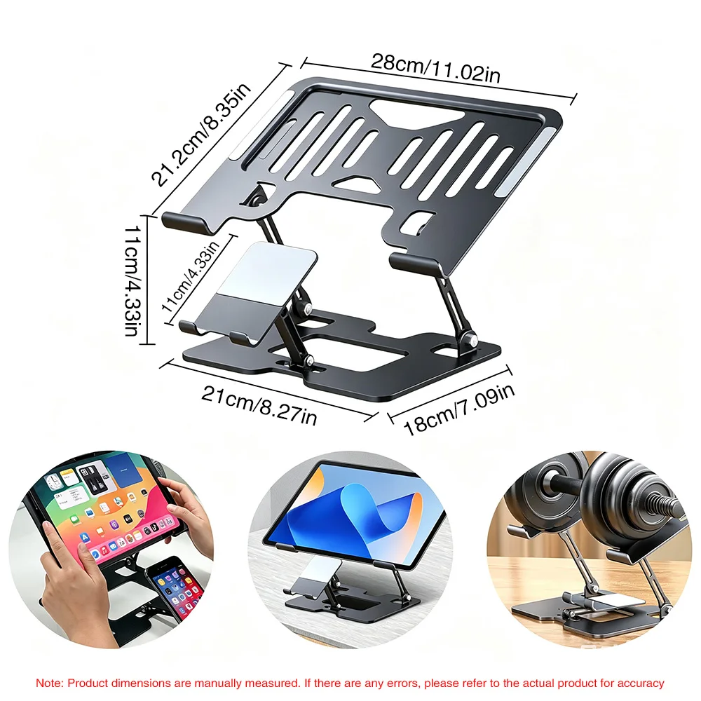 2 in 1 Carbon Steel Cooling Laptop Stand Sturdy Weight Bearing Bracket for Notebook Tablet Cell Phone Office Desk Outdoor Travel