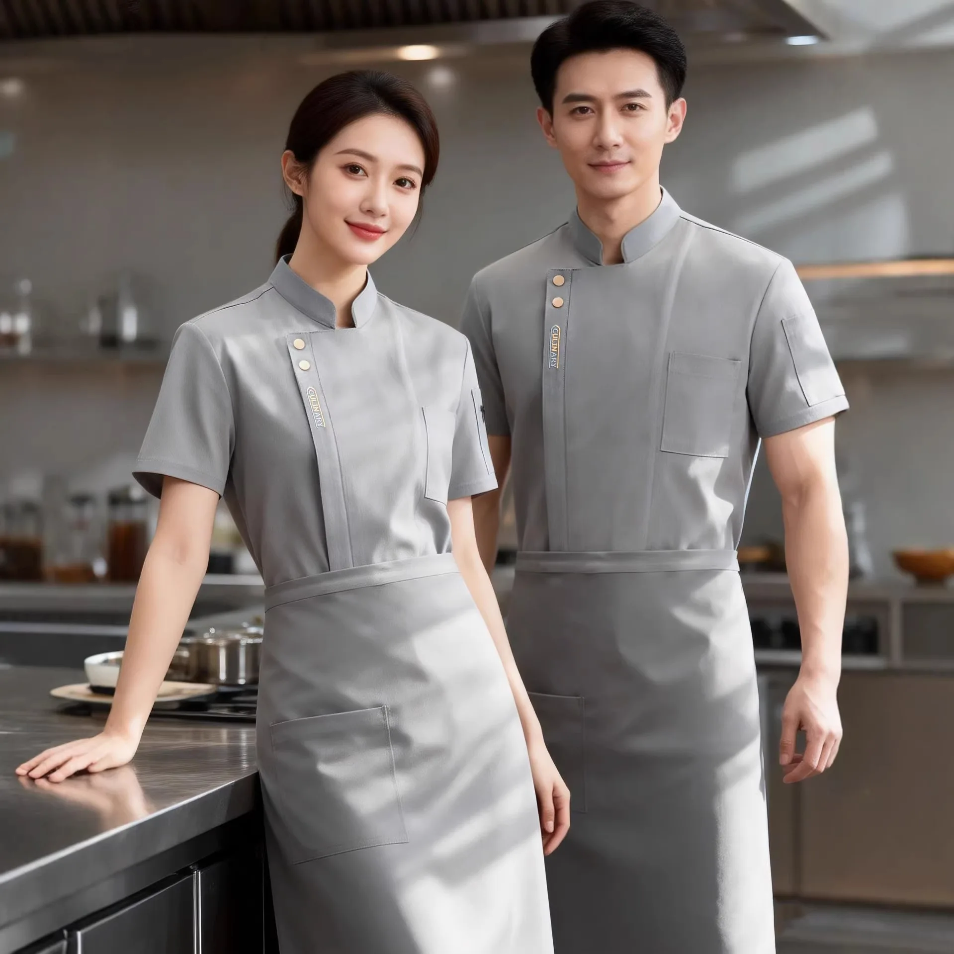 Chef's Work Uniform Short Sleeved Men's Hotel Dining High-end Western Restaurant Kitchen Cafeteria Baking Pastry Chef Outfit