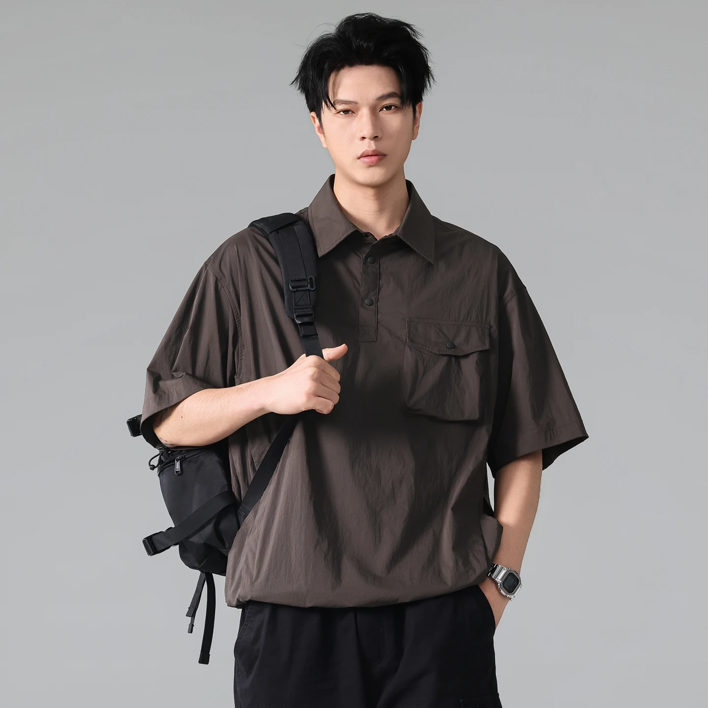 

Summer Outdoor Quick Dry Polo Shirt Men Japanese Streetwear Fashion Loose Casual Short Sleeve Pullover Cargo Shirts Tops