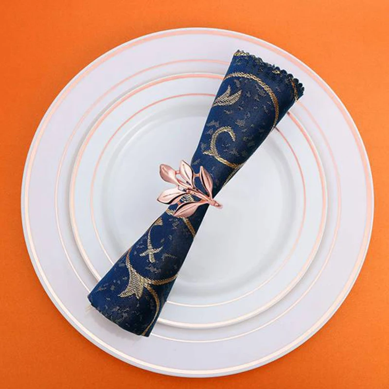 A84X-6 Pcs Napkin Ring,Leaf Napkin Set,Napkin Ring Napkin Holder Decoration,Suitable For Christmas,Holiday, Dinner Decoration