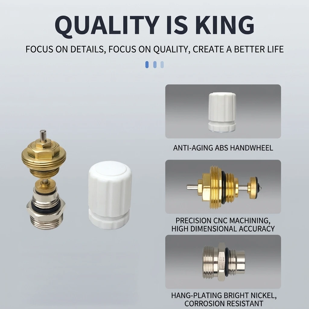 Automatic Spring Valve Core Brass Needle Valve for Floor Heating Manifold M30x1.5 Fitting High-Position Durable Replacement