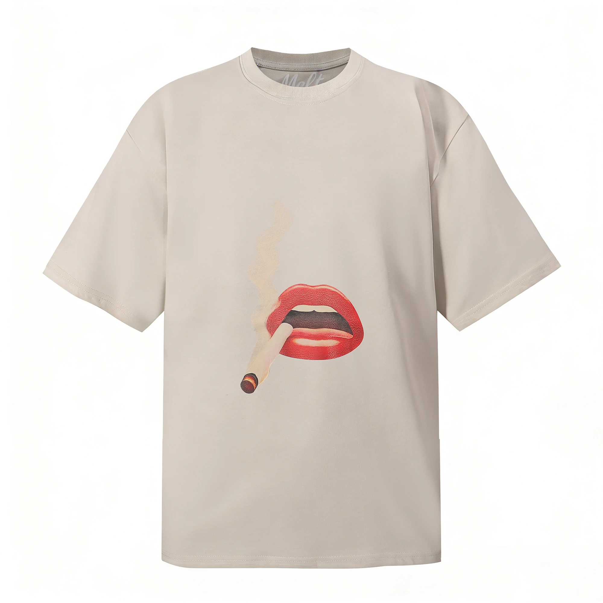 Retro Smoking Red Lips Graphic T-Shirt Oversized Casual Tshirts Tees Y2K Streetwear Casual Cotton Short Sleeve Unisex Clothing