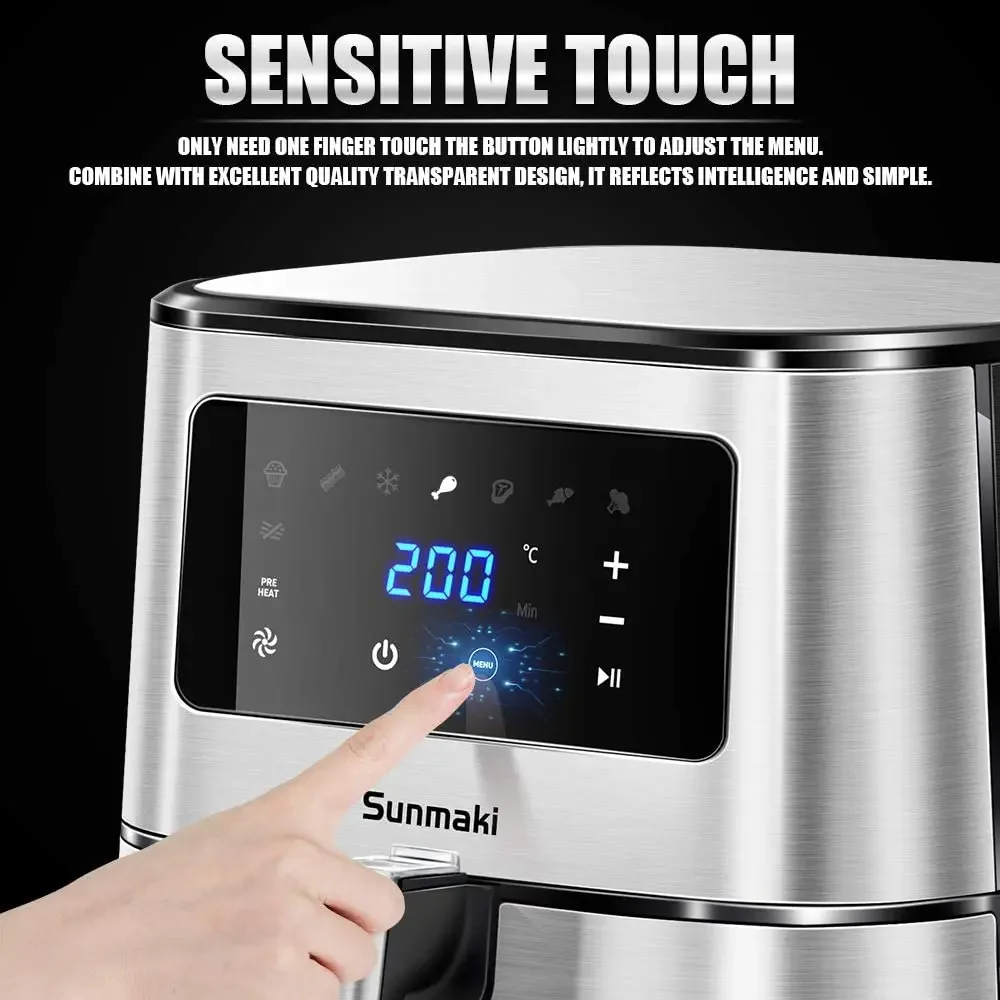 Sunmaki no oil 1700 W 5.5 liter Hot air fryer , stainless steel, LCD display control