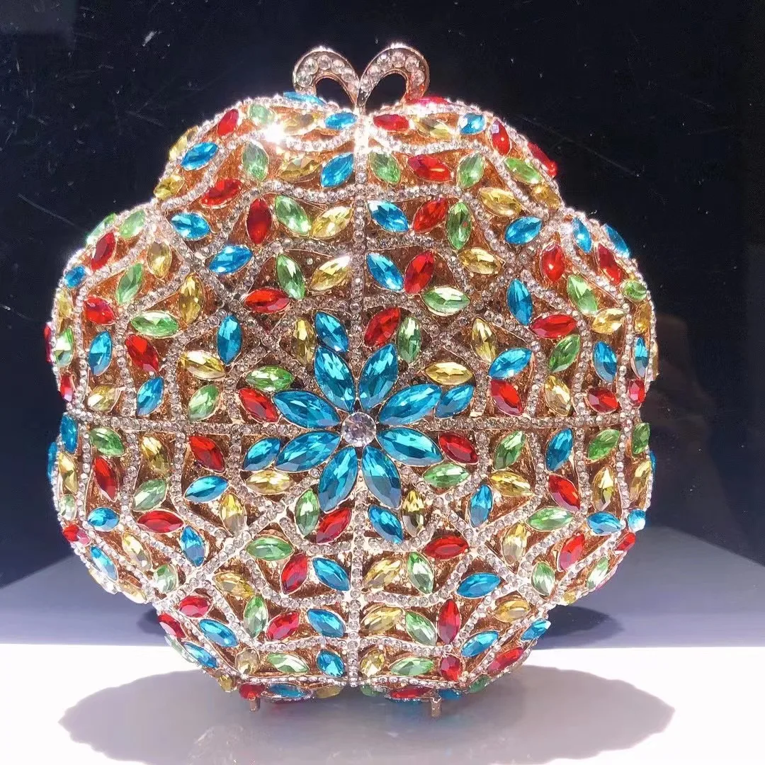 Hollow Out Round Flower Rhinestone Women Evening Clutches Luxury Crystal Wedding Party Purse Lady Diamond Bridal Dinner Handbags