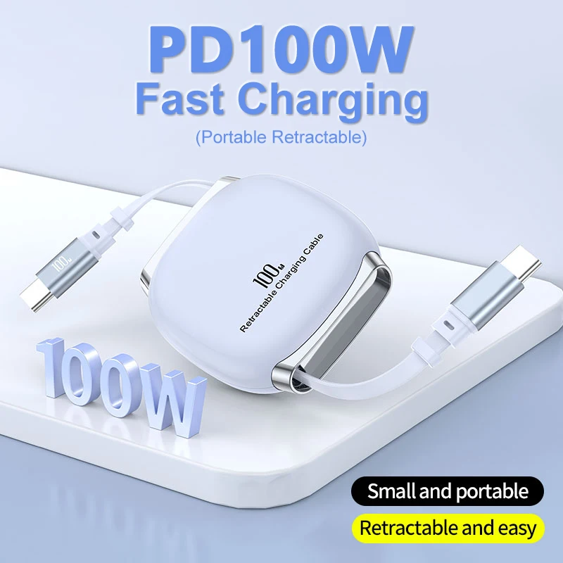 PD100W Fast Charging Retractable Cable For iPhone 16 15pro Xiaomi 15 14 Type C USBC Fast Charging Car Kit Portable Charge Cable