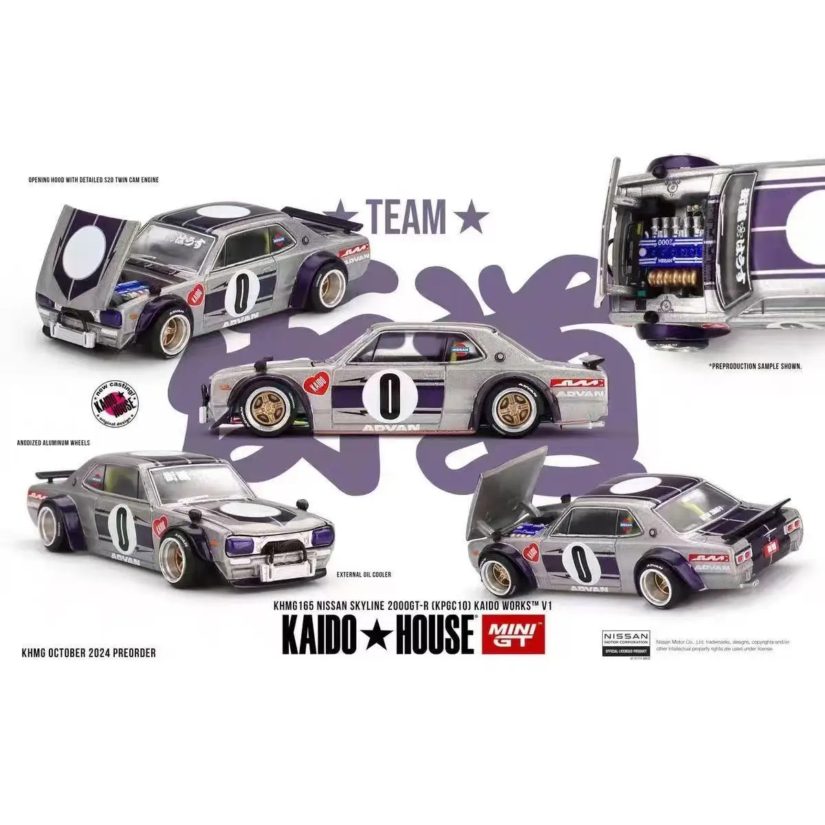 

Kaido House +MINIGT 1:64 Nissan GTR Skyline KPGC10 Alloy Car Model 165