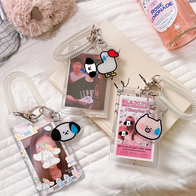 1Pc Transparent Acrylic Photocard Holder 4 Inch Kpop Album Photocard Kawaii Bus Card Id Holder Pendant Cartoon Keychain Gifts