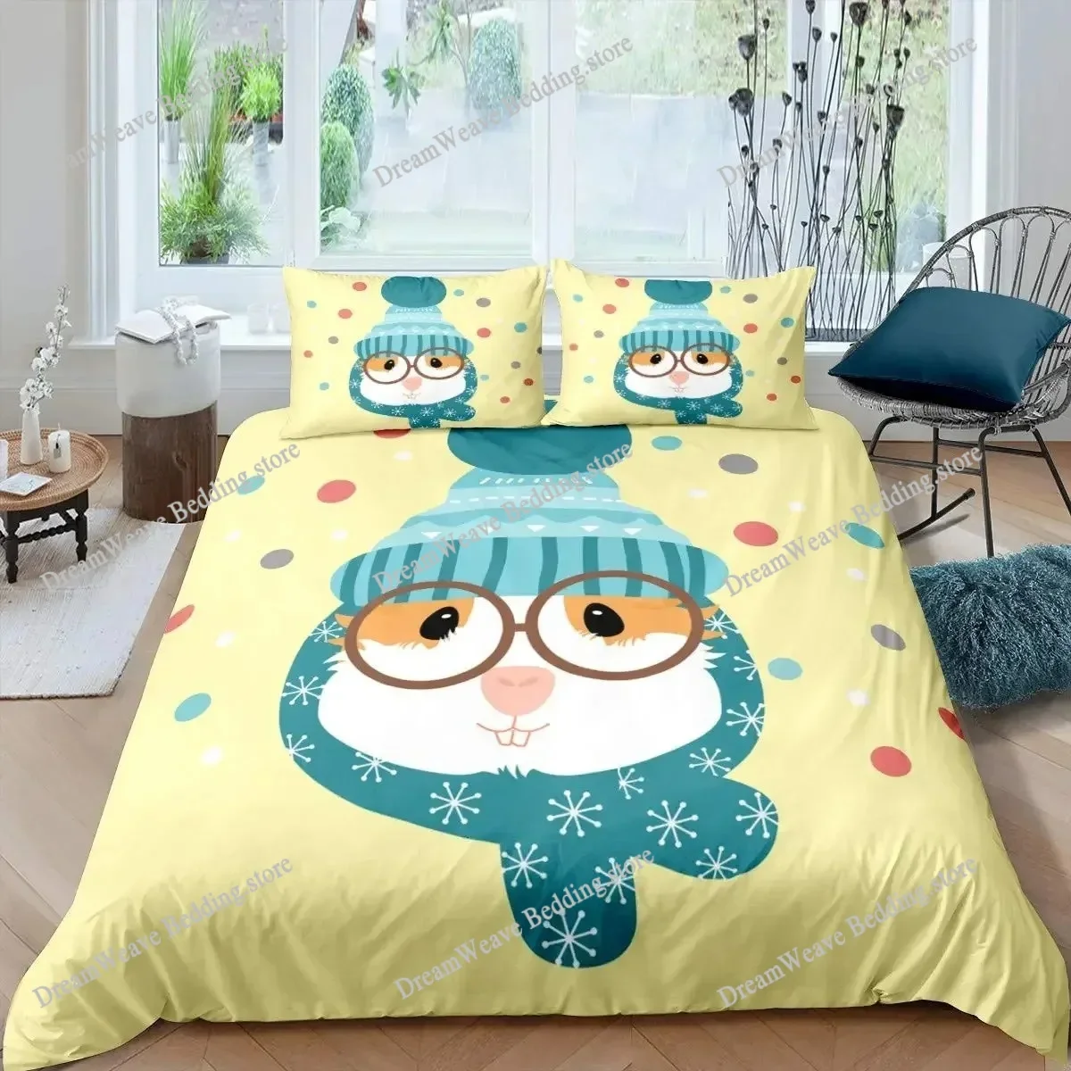 Guinea Pig Bedding Set Animal Pattern Duvet Cover for Kids Boys Girl Comforter Cover Wildlife Bedroom Collection Full Size