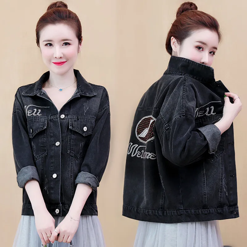 

Женская джинсовая куртка с вышивкой, весна-осень 2025, новая корейская модель в стиле BF, большие размеры, модная верхняя одежда